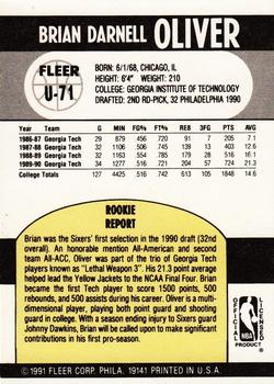 1990-91 Fleer Update #U-71 Brian Oliver Back