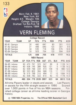 1990-91 Hoops #133 Vern Fleming Back