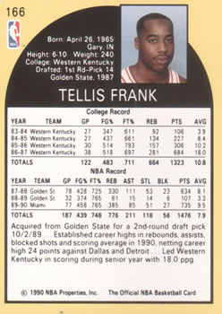 1990-91 Hoops #166 Tellis Frank Back