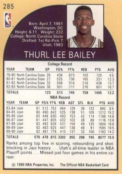 1990-91 Hoops #285 Thurl Bailey Back