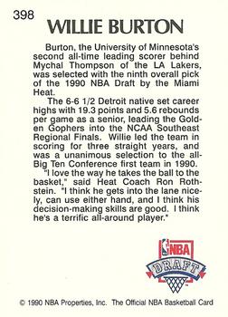 1990-91 Hoops #398 Willie Burton Back