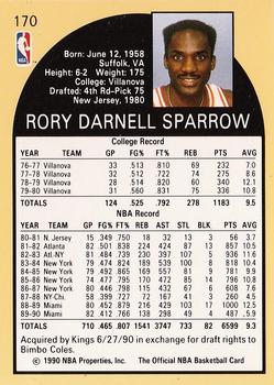 1990-91 Hoops #170 Rory Sparrow Back