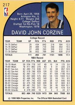 1990-91 Hoops #217 Dave Corzine Back
