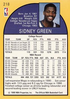 1990-91 Hoops #218 Sidney Green Back