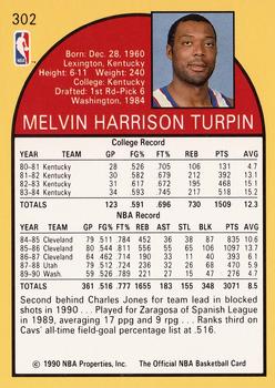 1990-91 Hoops #302 Mel Turpin Back