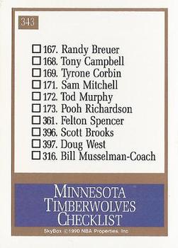 1990-91 SkyBox #343 Minnesota Timberwolves Back