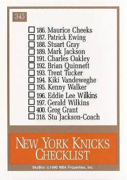 1990-91 SkyBox #345 New York Knicks Back