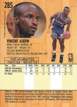 1991-92 Fleer #285 Vincent Askew Back