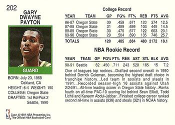 1991-92 Hoops #202 Gary Payton Back