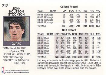 1991-92 Hoops #212 John Stockton Back