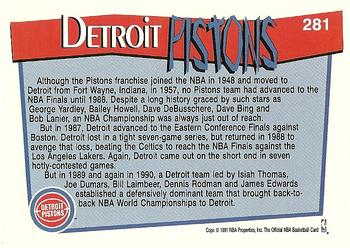 1991-92 Hoops #281 Detroit Pistons Back