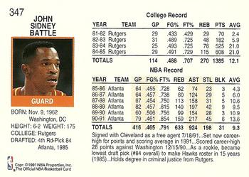 1991-92 Hoops #347 John Battle Back