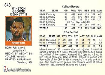 1991-92 Hoops #348 Winston Bennett Back