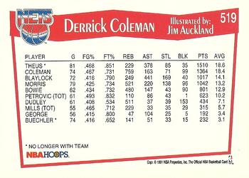 1991-92 Hoops #519 Derrick Coleman Back
