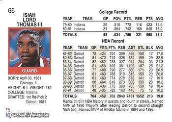 1991-92 Hoops #66 Isiah Thomas Back