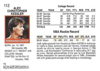 1991-92 Hoops #112 Alec Kessler Back