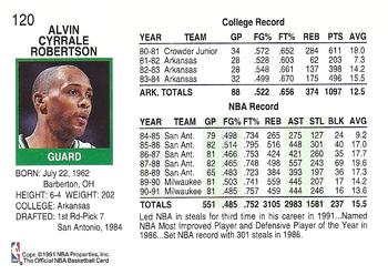 1991-92 Hoops #120 Alvin Robertson Back