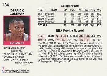 1991-92 Hoops #134 Derrick Coleman Back