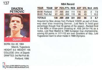 1991-92 Hoops #137 Drazen Petrovic Back