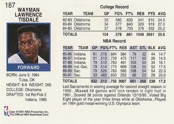1991-92 Hoops #187 Wayman Tisdale Back