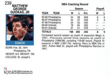 1991-92 Hoops #239 Matt Guokas Back