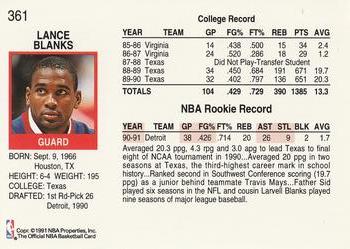 1991-92 Hoops #361 Lance Blanks Back