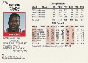 1991-92 Hoops #376 Tony Brown Back