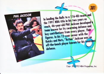 1991-92 SkyBox #381 Phil Jackson Back