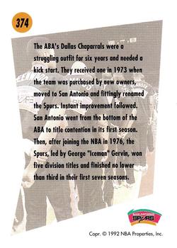 1991-92 SkyBox #374 San Antonio Spurs Back