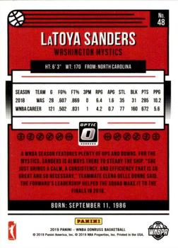 2019 Donruss WNBA - Optic Holo #48 LaToya Sanders Back