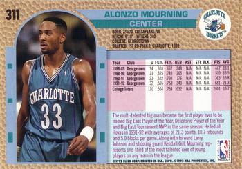 1992-93 Fleer #311 Alonzo Mourning Back