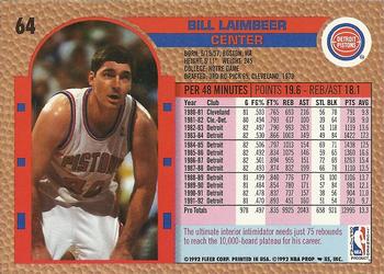 1992-93 Fleer #64 Bill Laimbeer Back