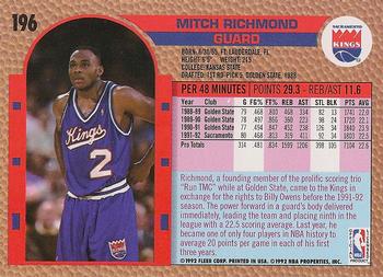 1992-93 Fleer #196 Mitch Richmond Back
