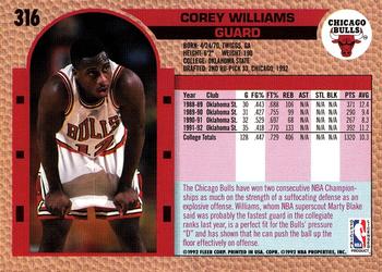 1992-93 Fleer #316 Corey Williams Back