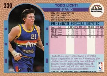 1992-93 Fleer #330 Todd Lichti Back