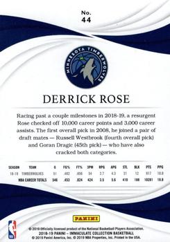 2018-19 Panini Immaculate Collection #44 Derrick Rose Back