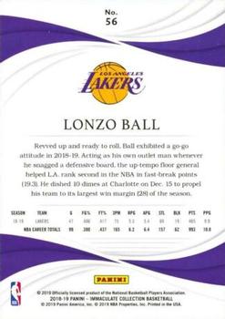 2018-19 Panini Immaculate Collection #56 Lonzo Ball Back