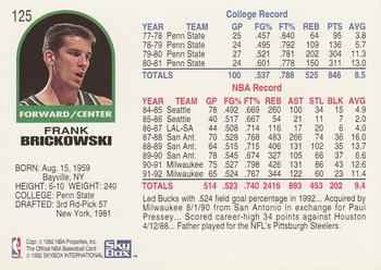 1992-93 Hoops #125 Frank Brickowski Back