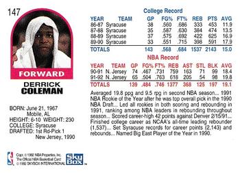 1992-93 Hoops #147 Derrick Coleman Back