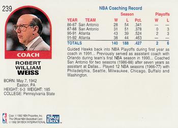 1992-93 Hoops #239 Bob Weiss Back