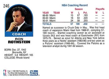 1992-93 Hoops #246 Ron Rothstein Back
