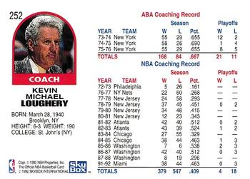 1992-93 Hoops #252 Kevin Loughery Back