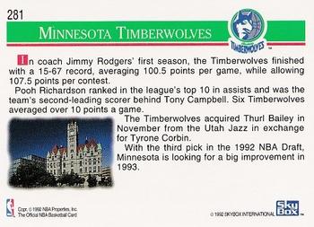 1992-93 Hoops #281 Minnesota Timberwolves Back