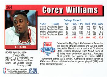 1992-93 Hoops #364 Corey Williams Back