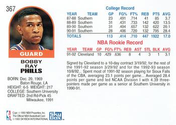 1992-93 Hoops #367 Bobby Phills Back