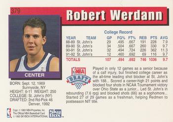 1992-93 Hoops #379 Robert Werdann Back