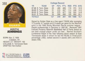 1992-93 Hoops #388 Keith Jennings Back