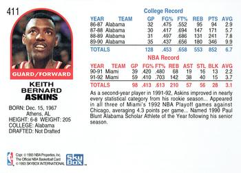 1992-93 Hoops #411 Keith Askins Back