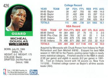 1992-93 Hoops #426 Micheal Williams Back