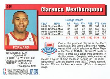 1992-93 Hoops #449 Clarence Weatherspoon Back